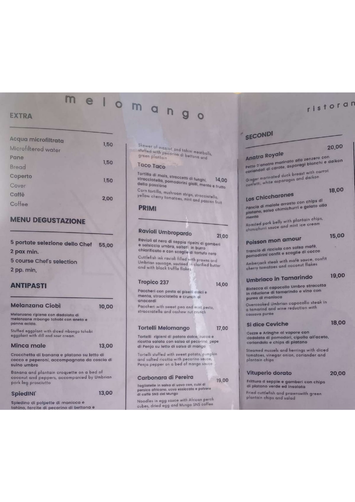 Carte et Menus 2024 MeLoMango à Lido di Jesolo TheFork