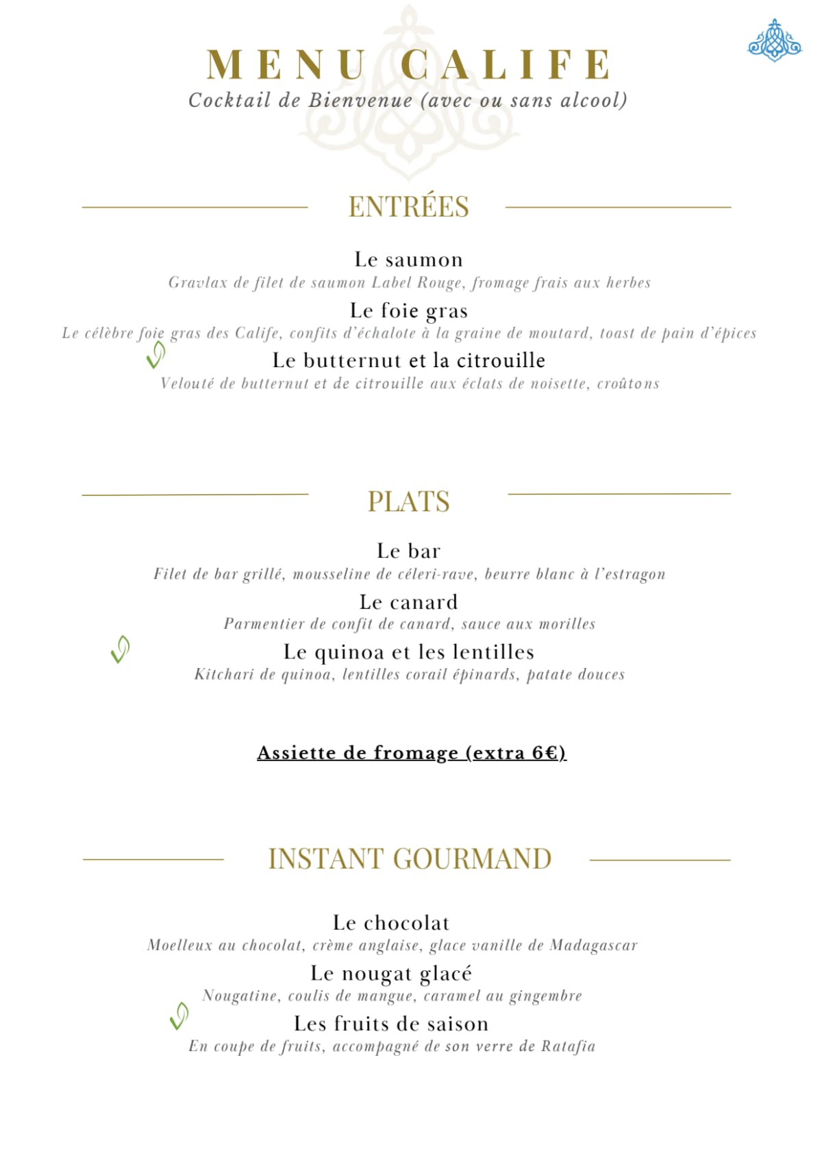 Le Calife menu