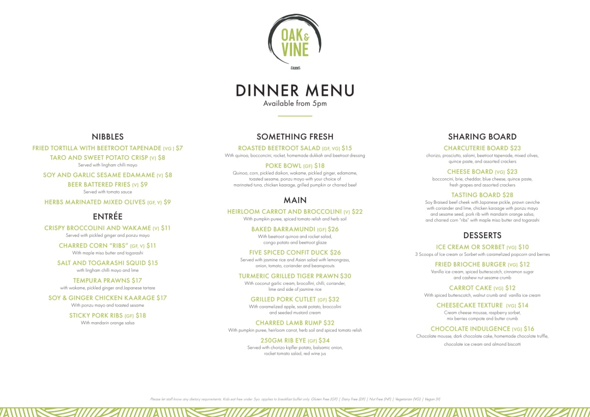 Menu 2022 Oak & Vine Cairns in Cairns City (QLD) TheFork