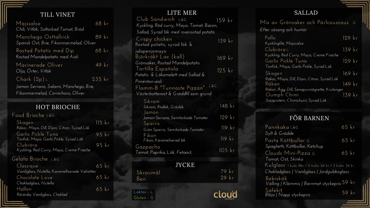 Cafe Cloud menu