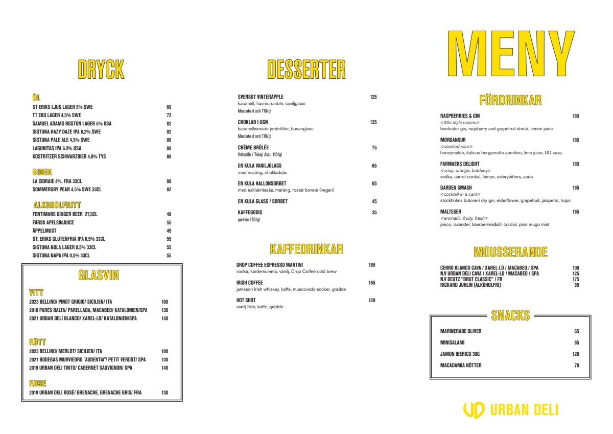 Urban Deli Sveavägen menu