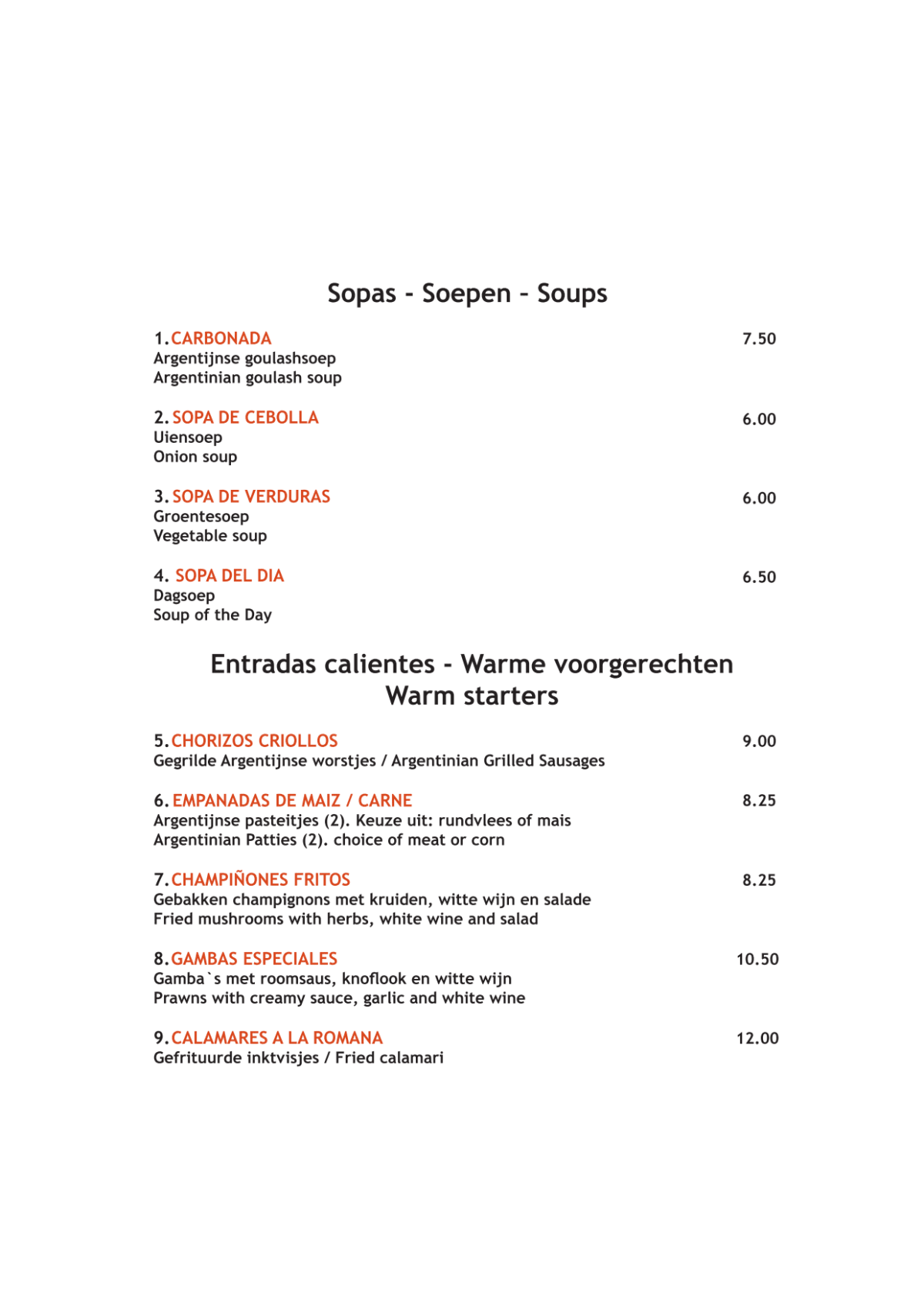 Amigo Rozengracht menu