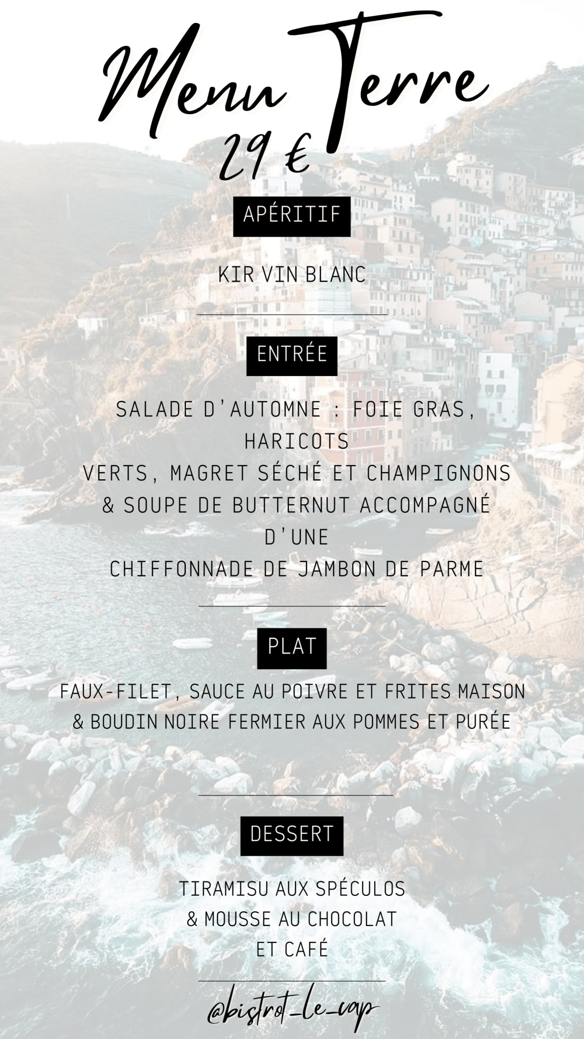 Bistrot Le Cap menu