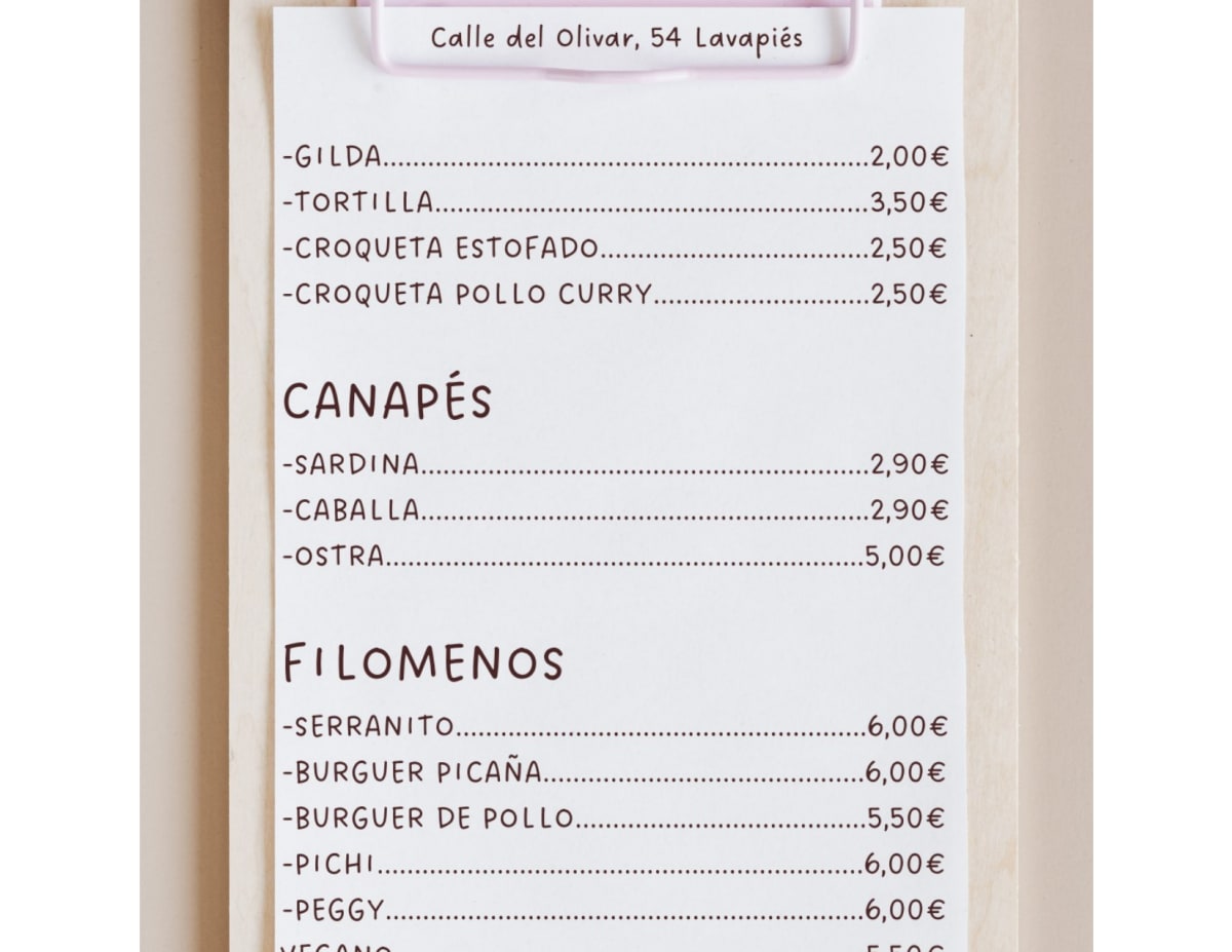 Taberna Filomena menu