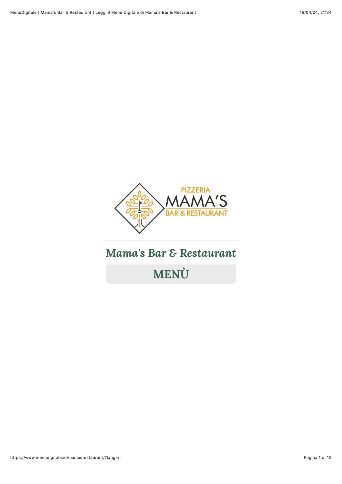 Mama's  menu