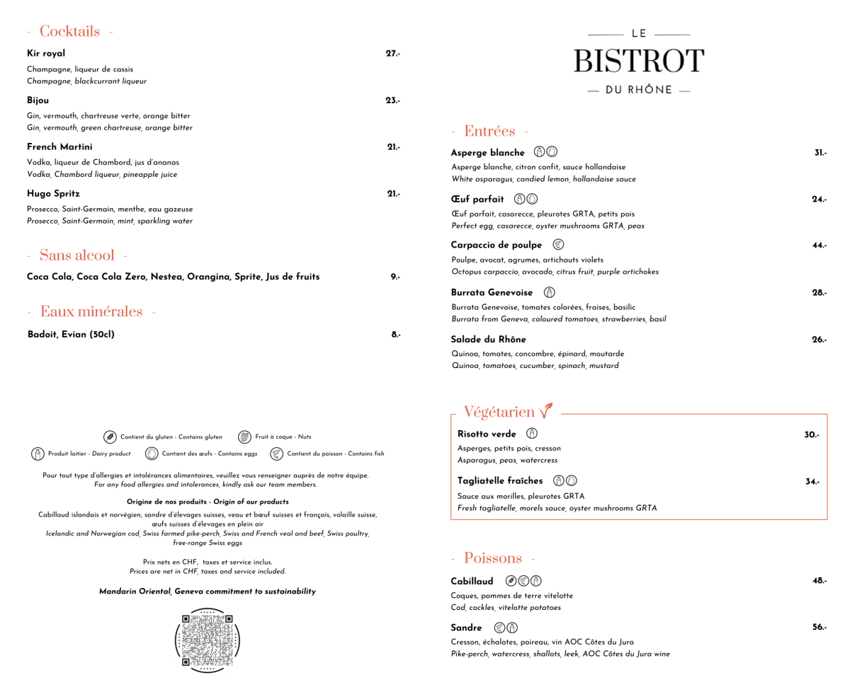 Le Bistrot du Rhône menu