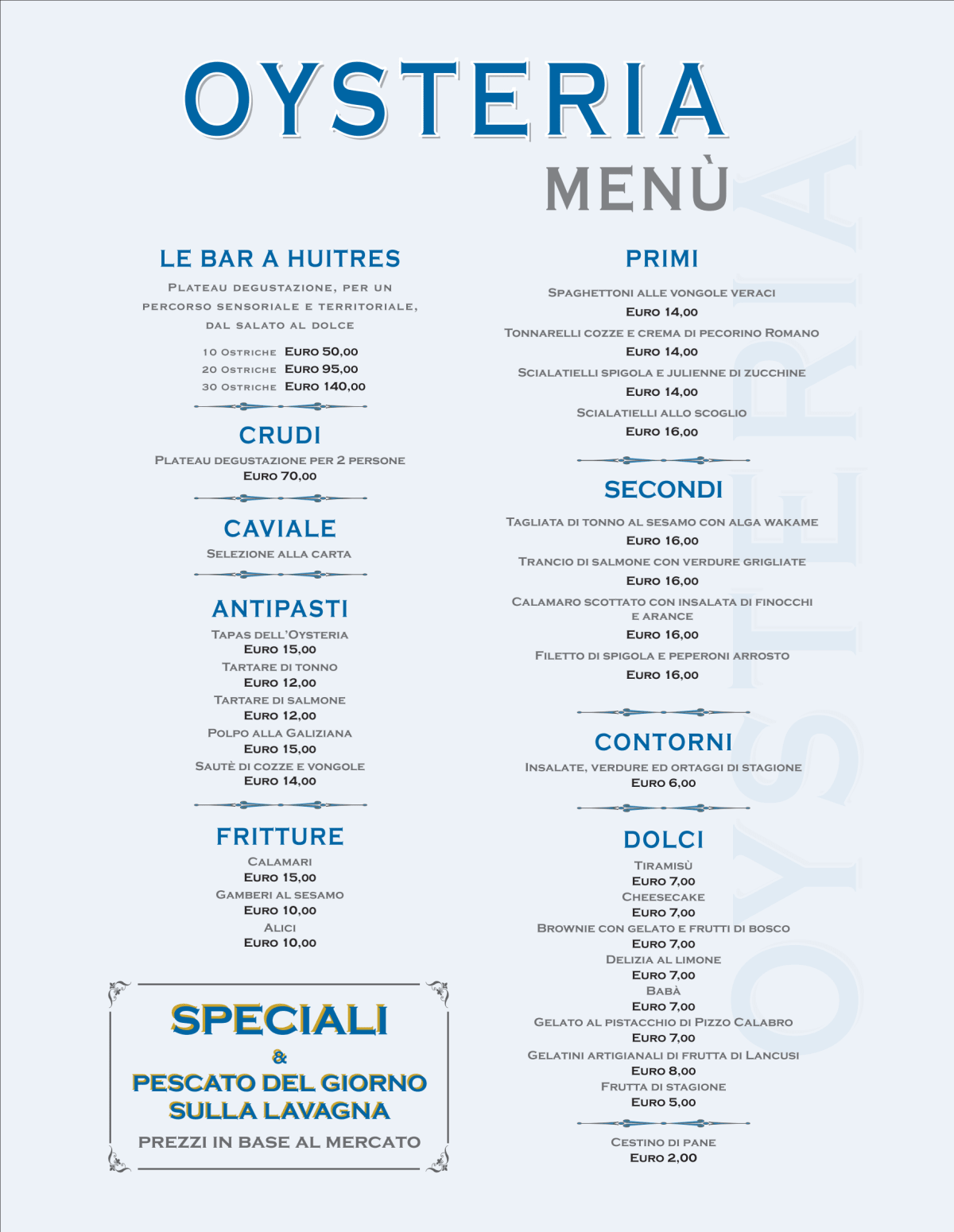 Oysteria menu