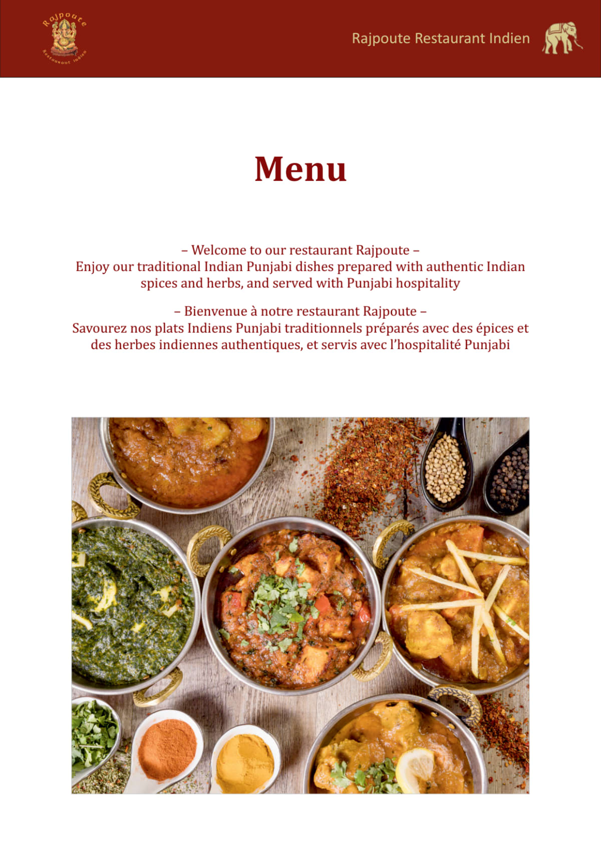 Rajpoute menu