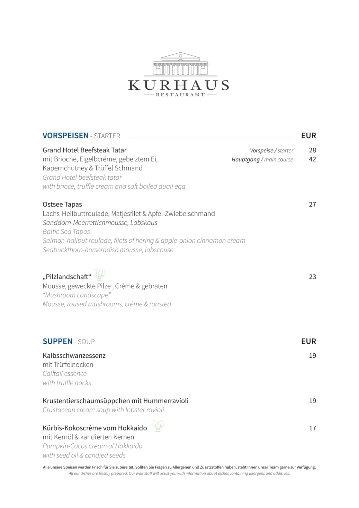 Menus 2024 - Kurhaus Restaurant in Bad Doberan | TheFork