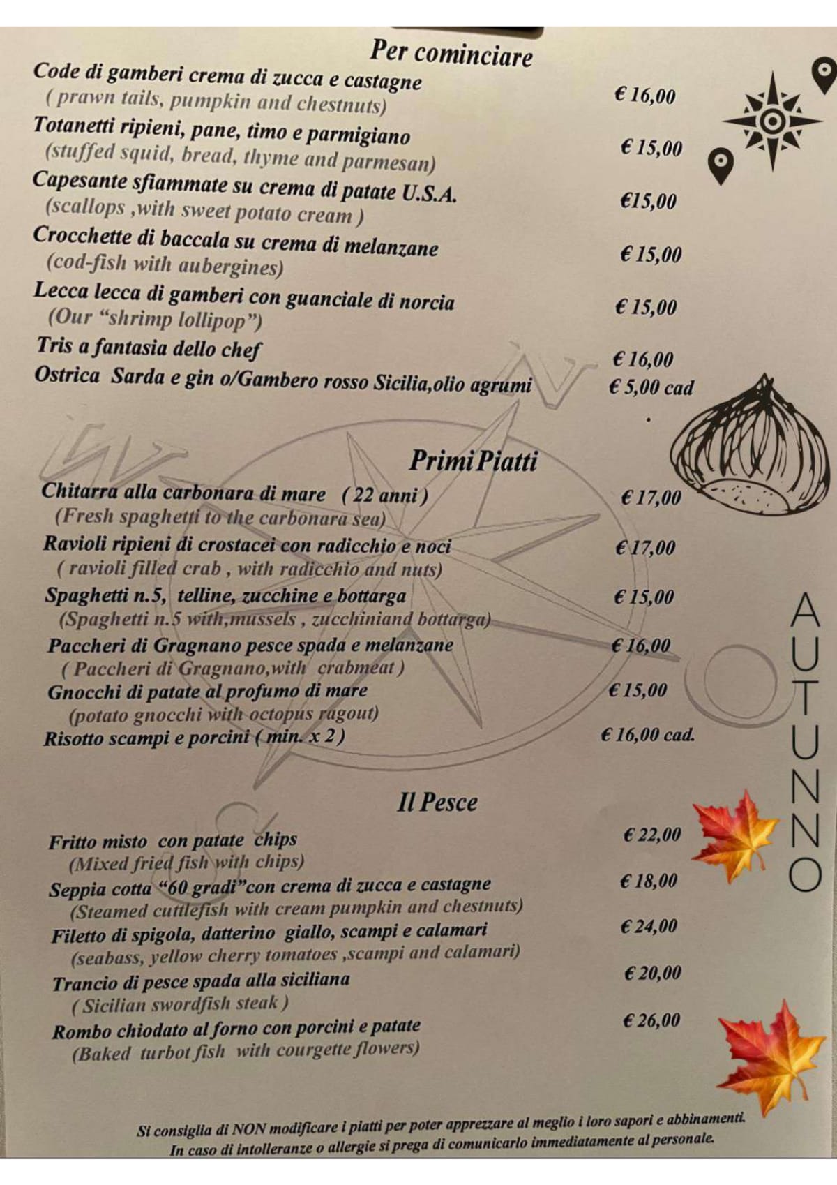 La Rosa dei Venti- Milano menu