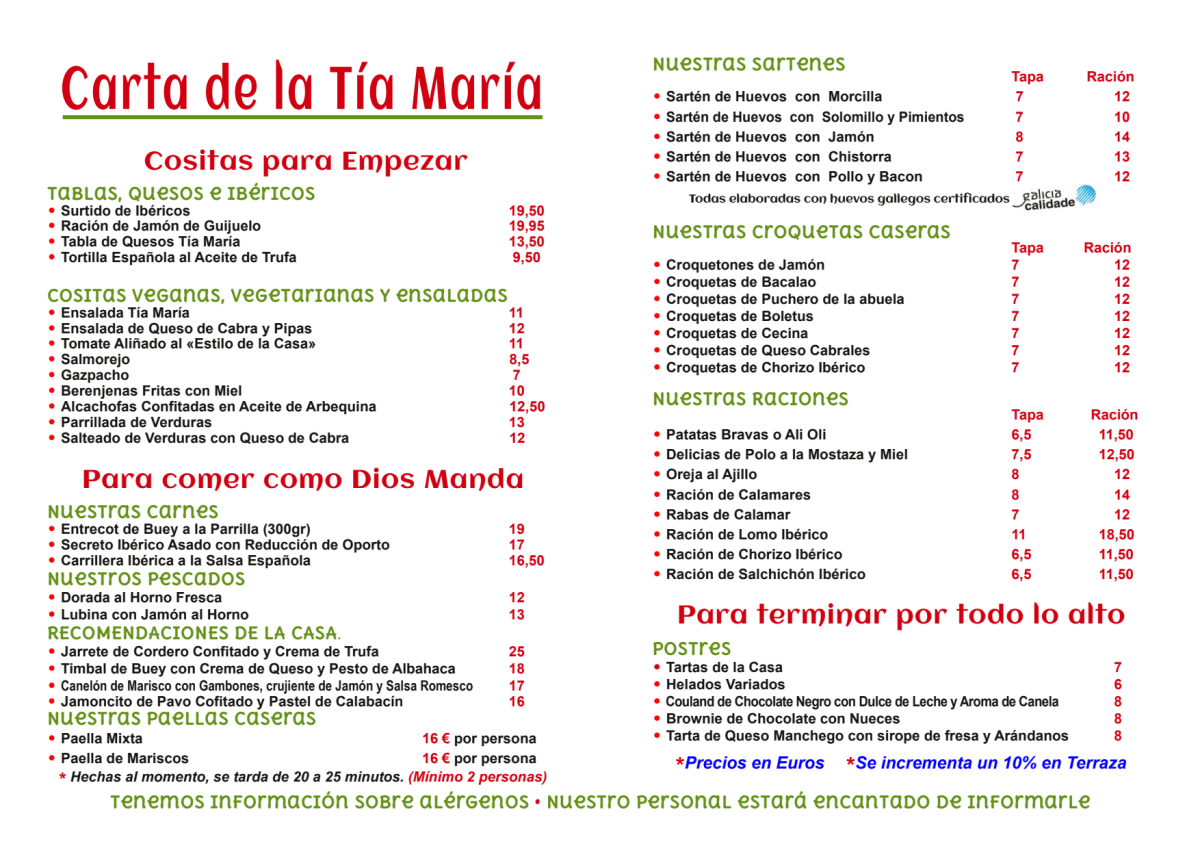 Menu 2024 Tía María in Madrid TheFork