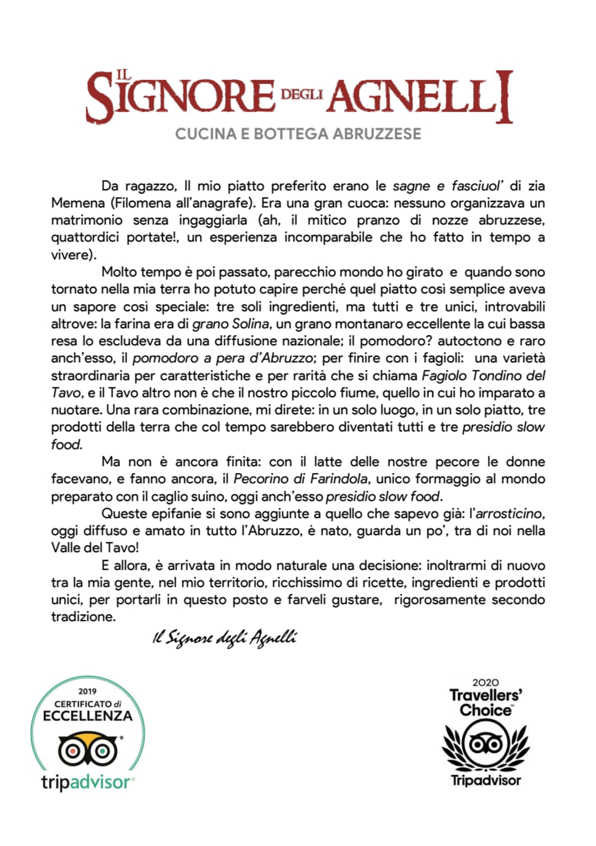 Il Signore degli Agnelli menu