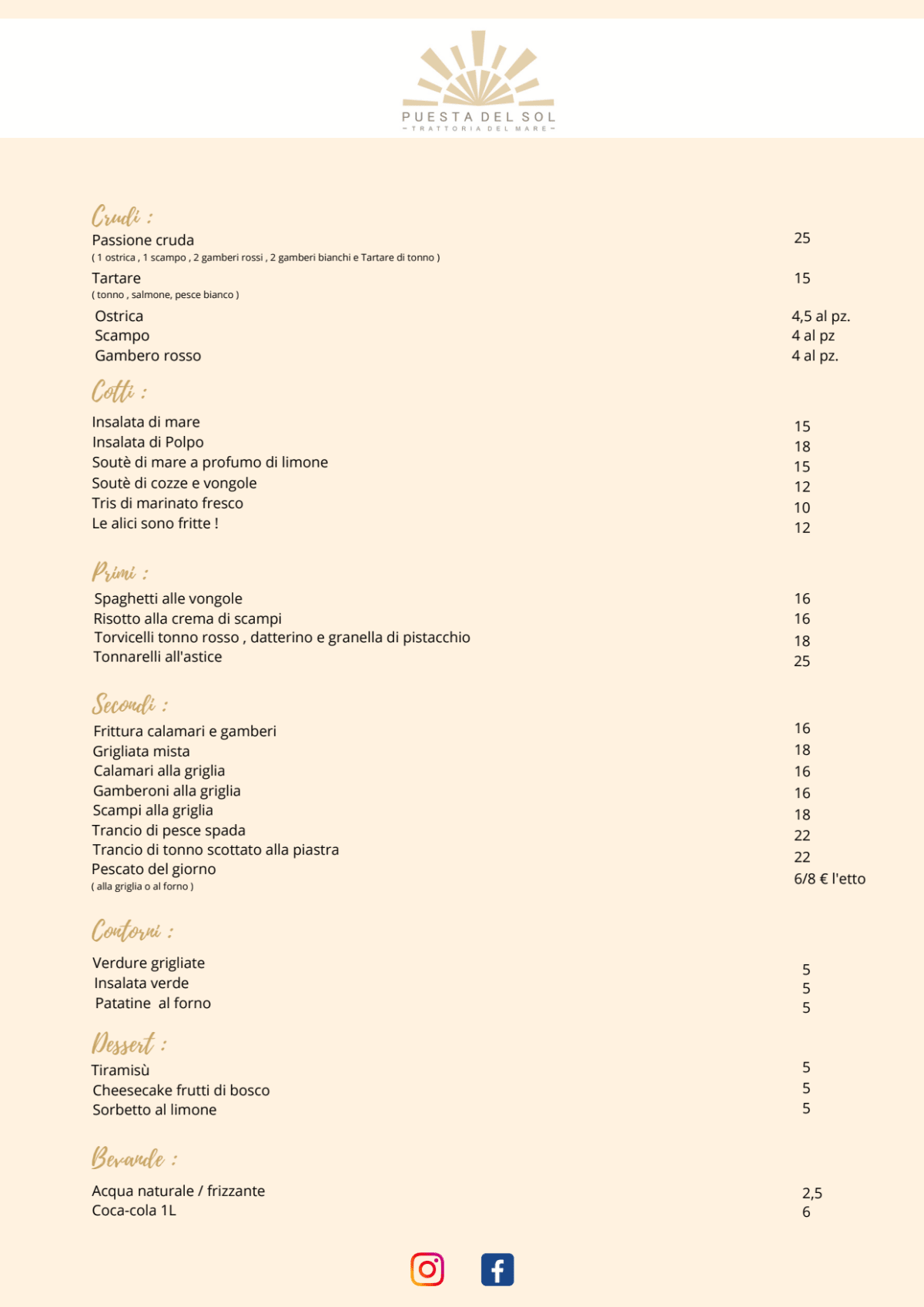 Puesta del Sol menu