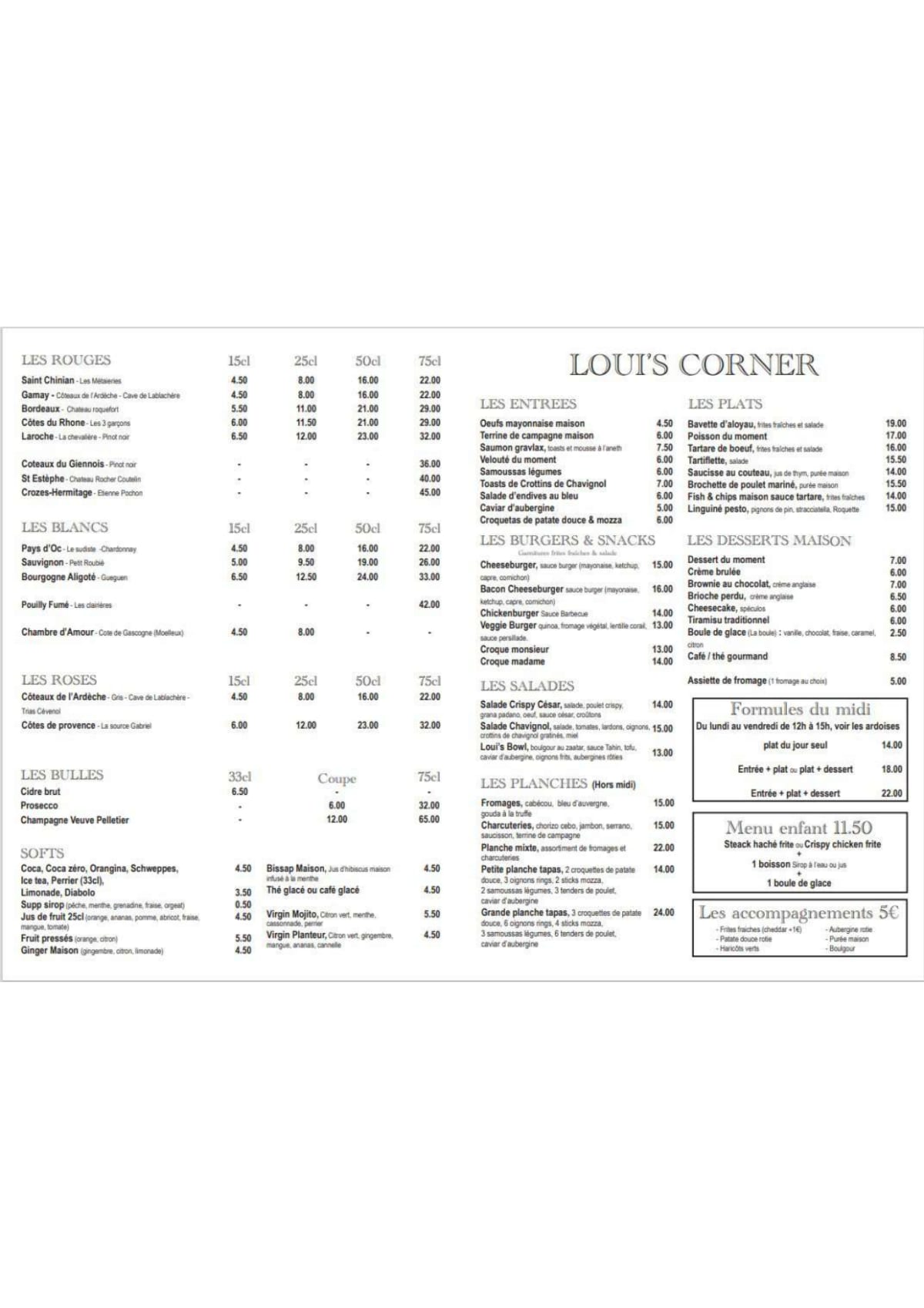 Loui's Corner menu