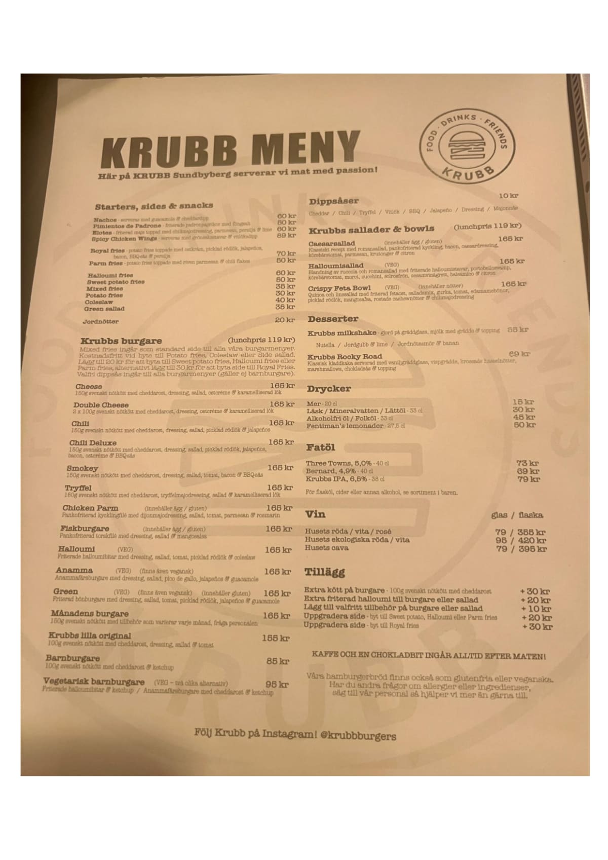 Krubb Sundbyberg menu