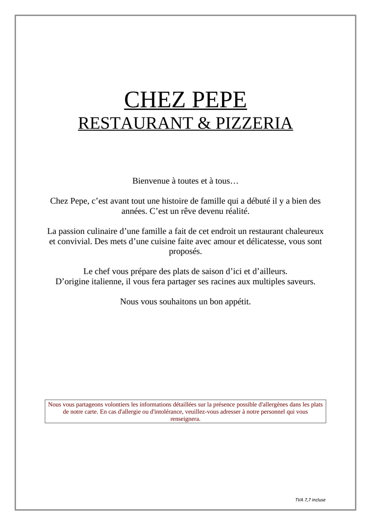 Chez Pépé menu