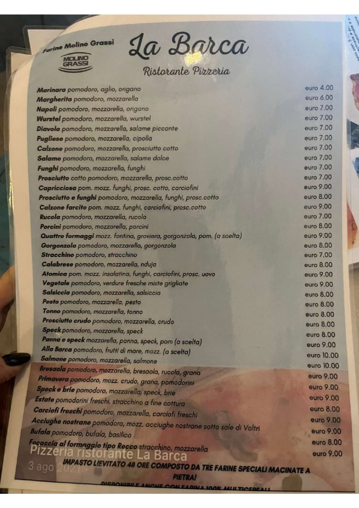 Menu 2024 - La Barca in Genoa