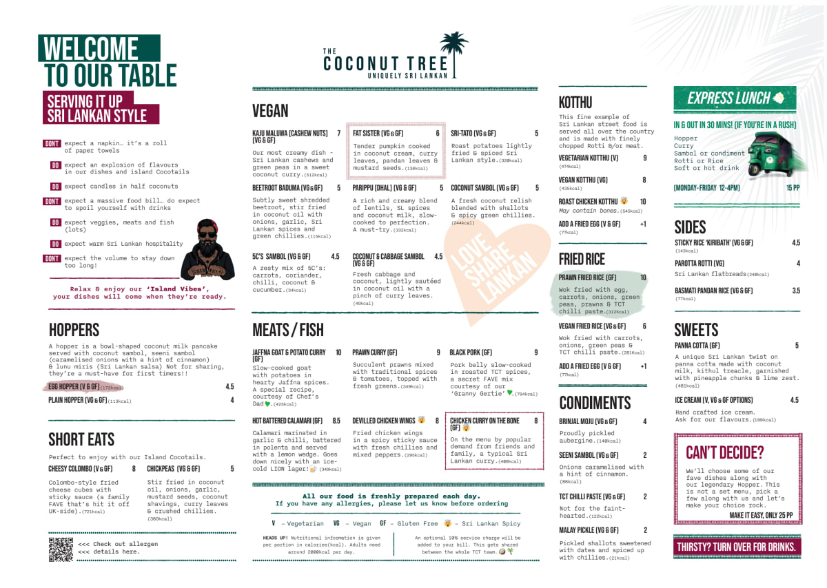 Carte et Menus 2024 The Coconut Tree Bristol Gloucester Road à