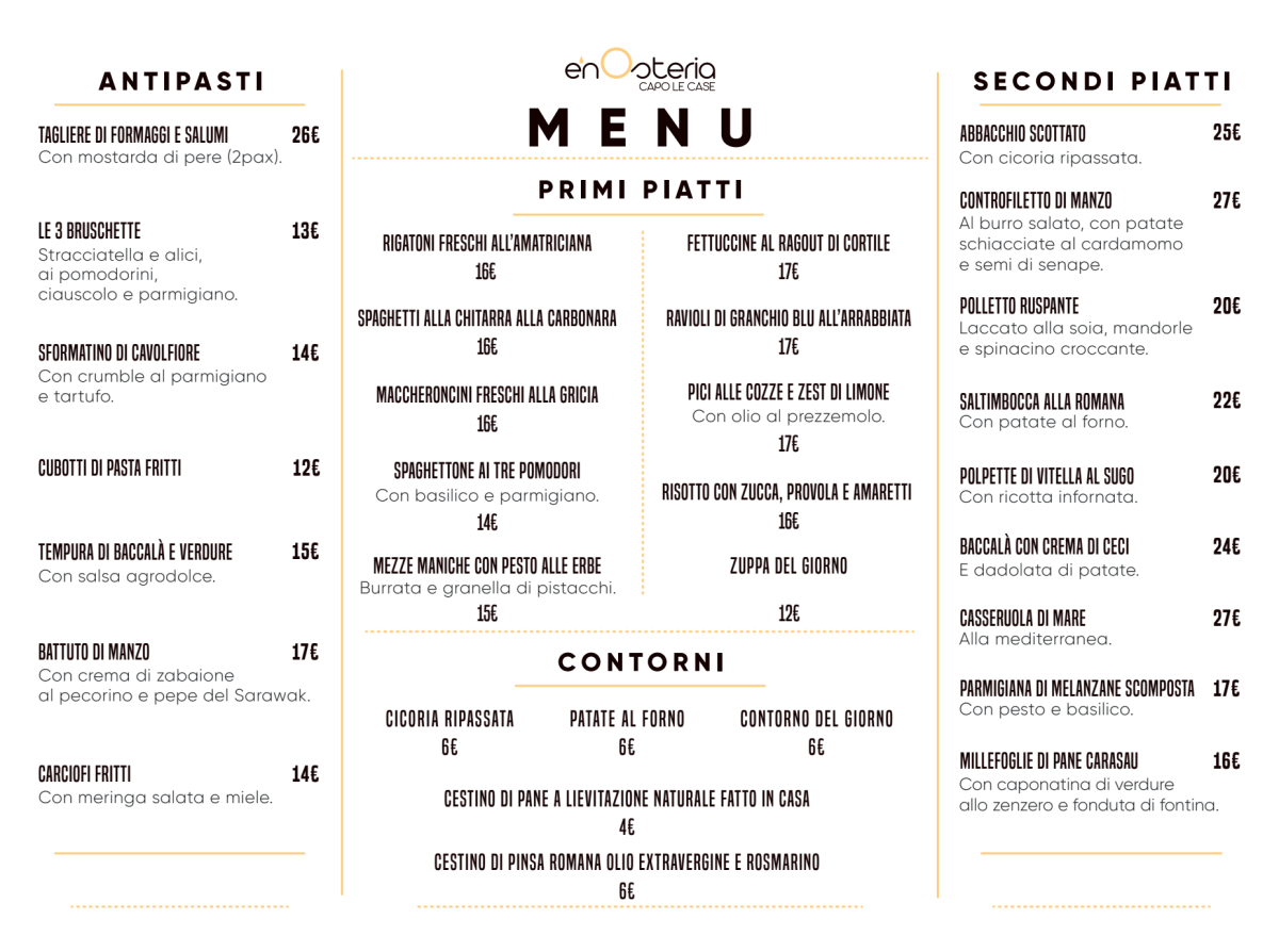 Enosteria  capolecase menu