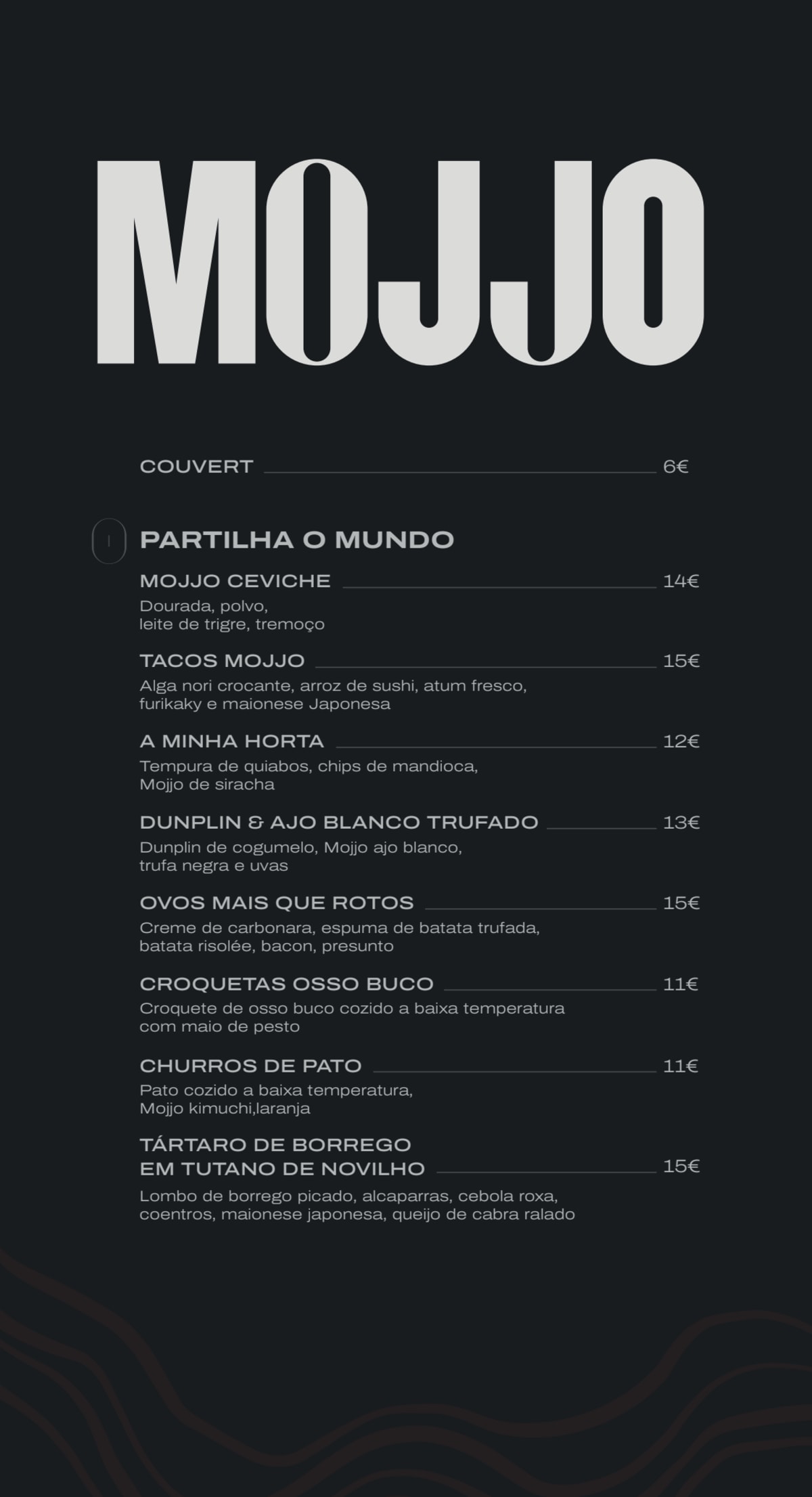 Mojjo Restaurant menu