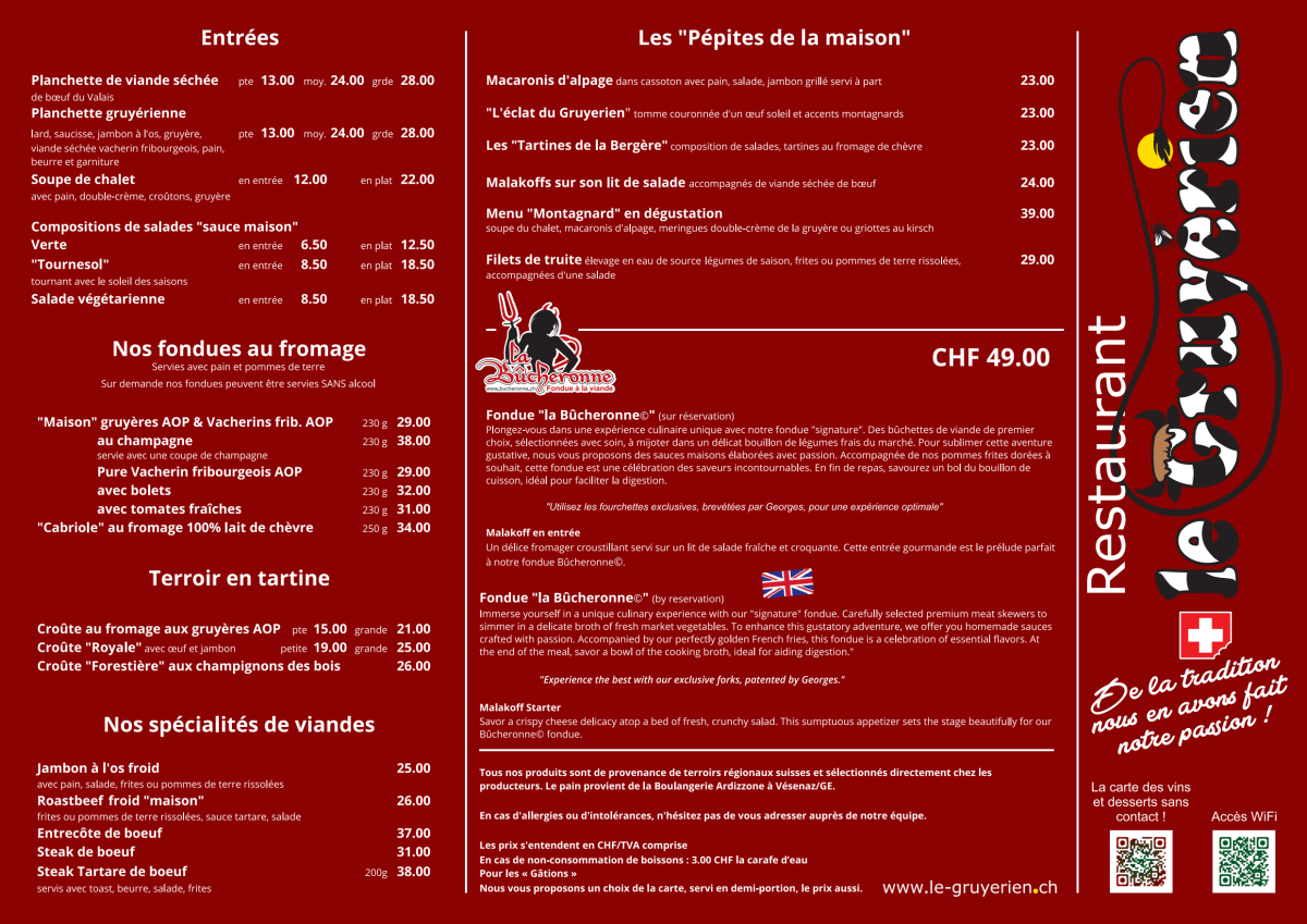 Le Gruyérien - Plainpalais menu