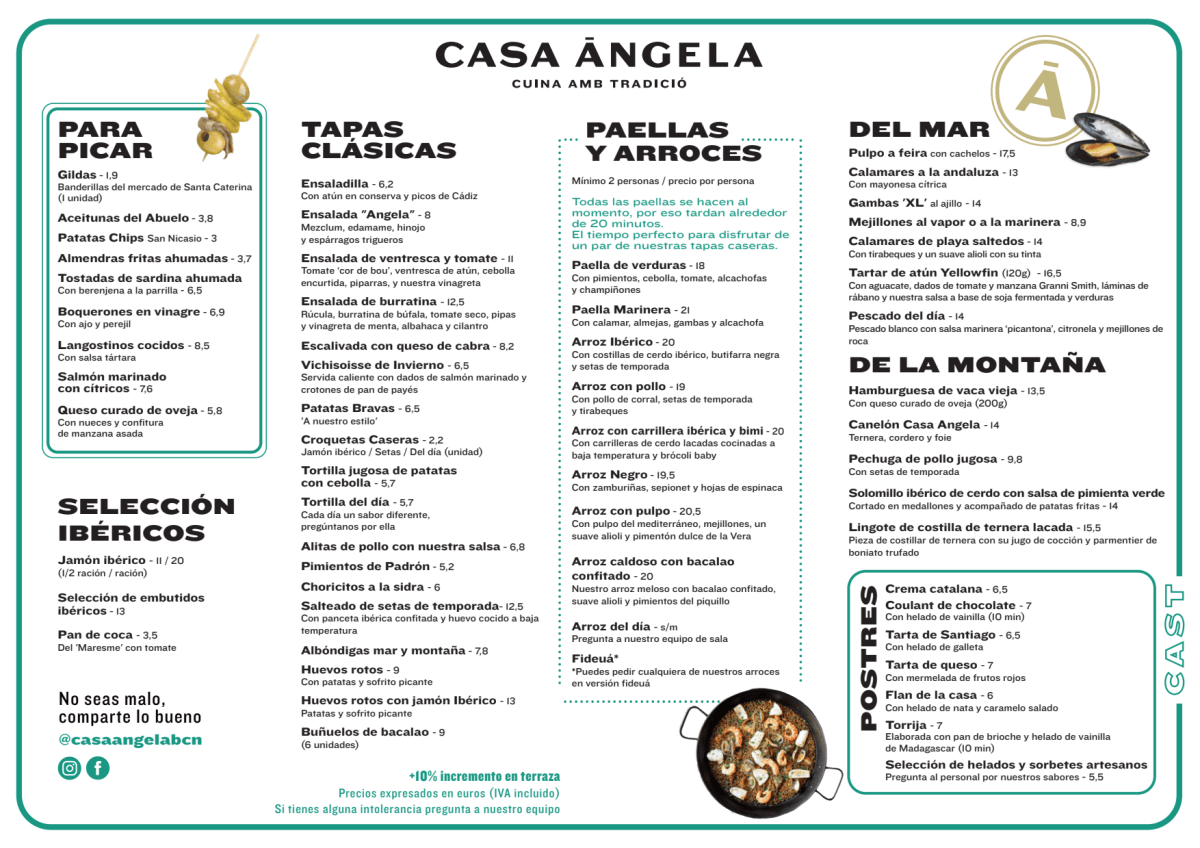 Casa Angela menu