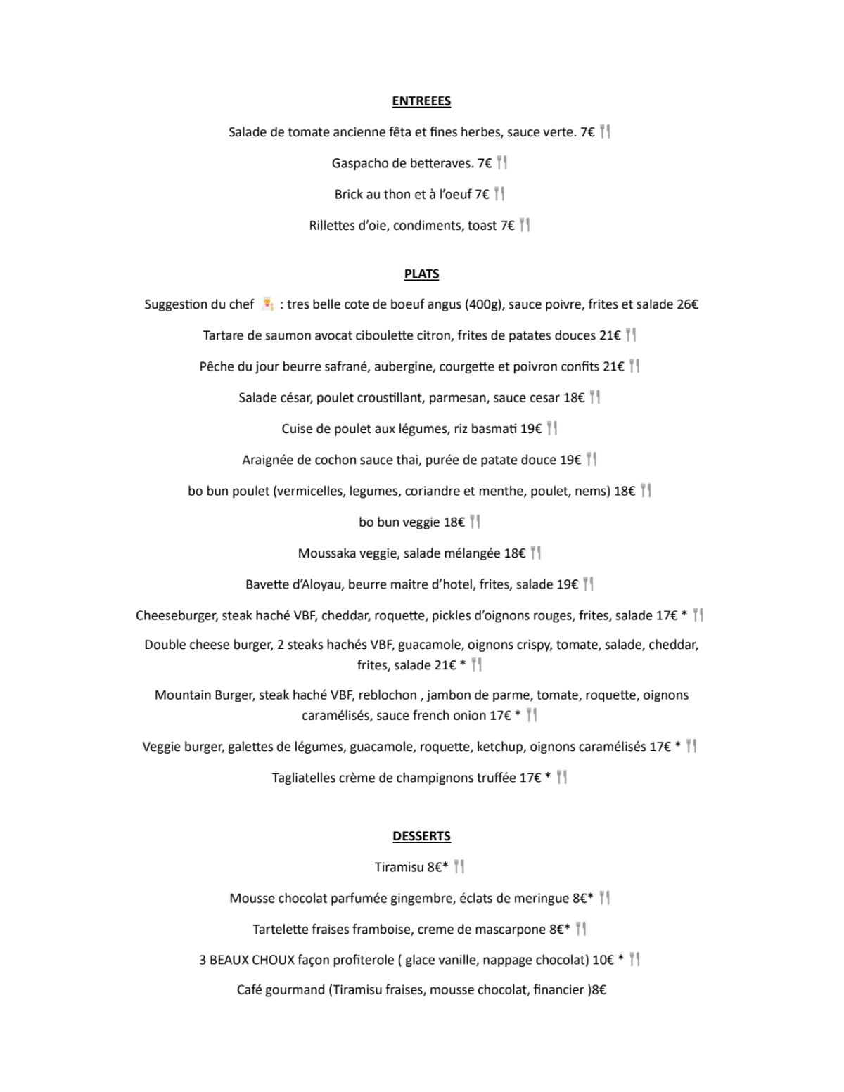 Polette Clichy menu