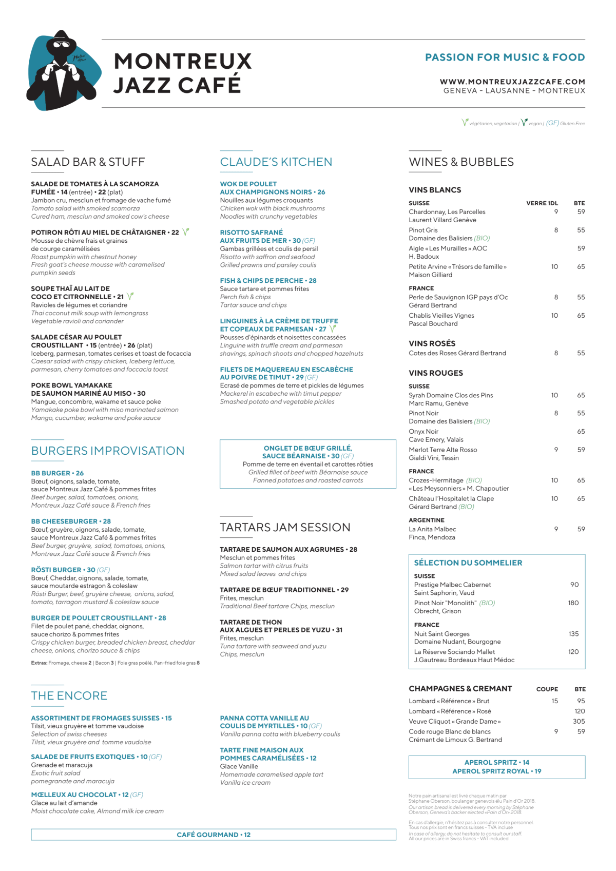 Montreux Jazz Café Genève Aéroport - Arrivées menu