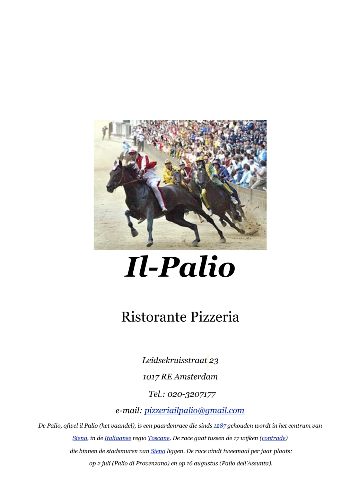 Pizzeria Il Palio menu