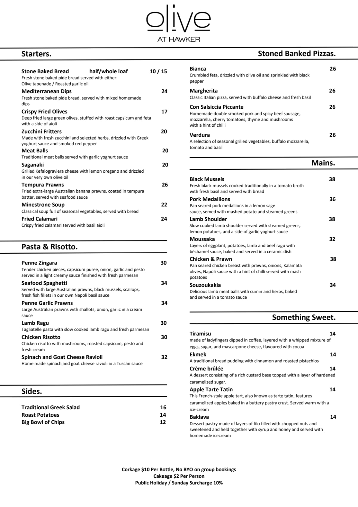 Carte et Menus 2024 Olive at Hawker à Hawker TheFork