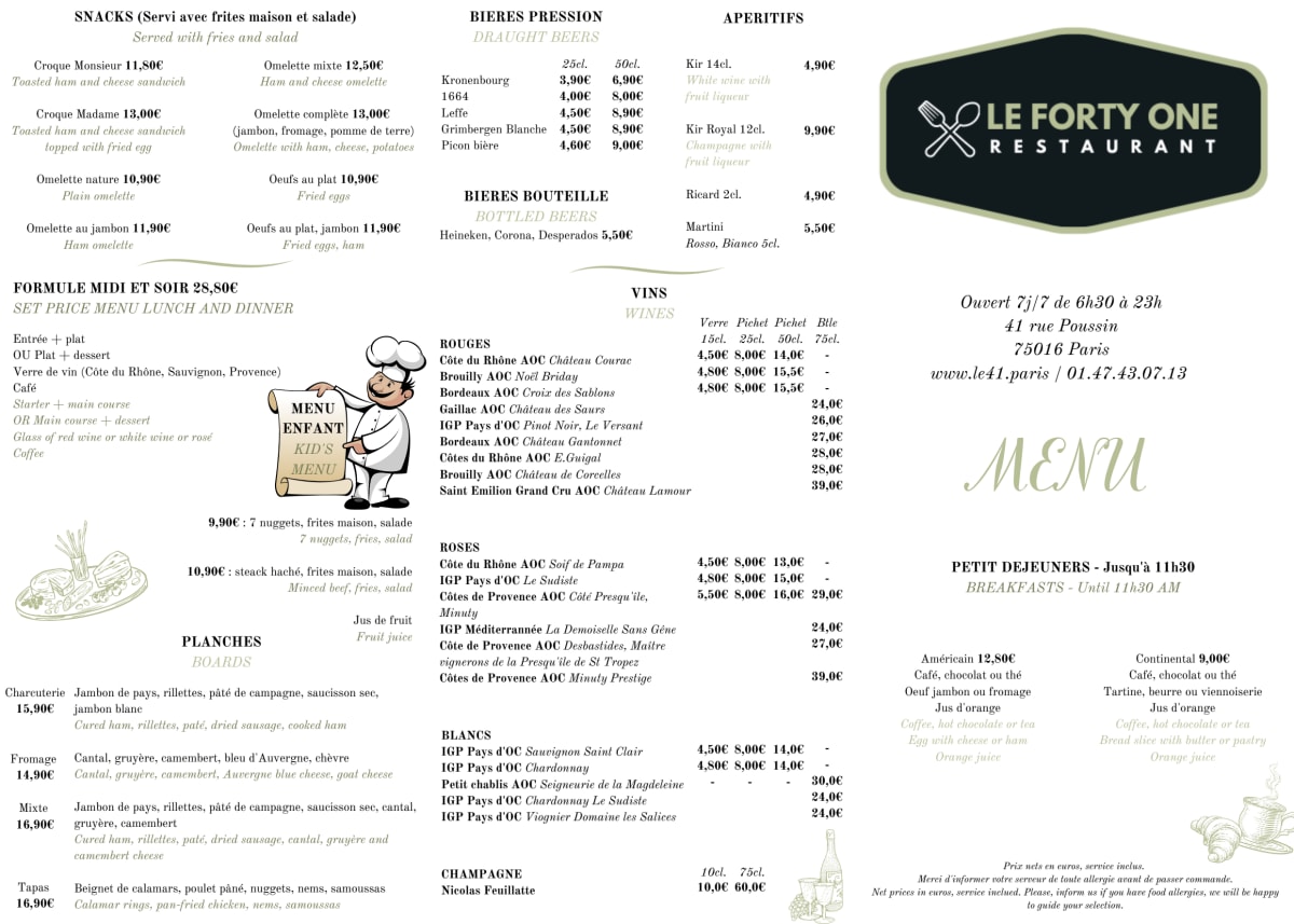 Le Forty One menu