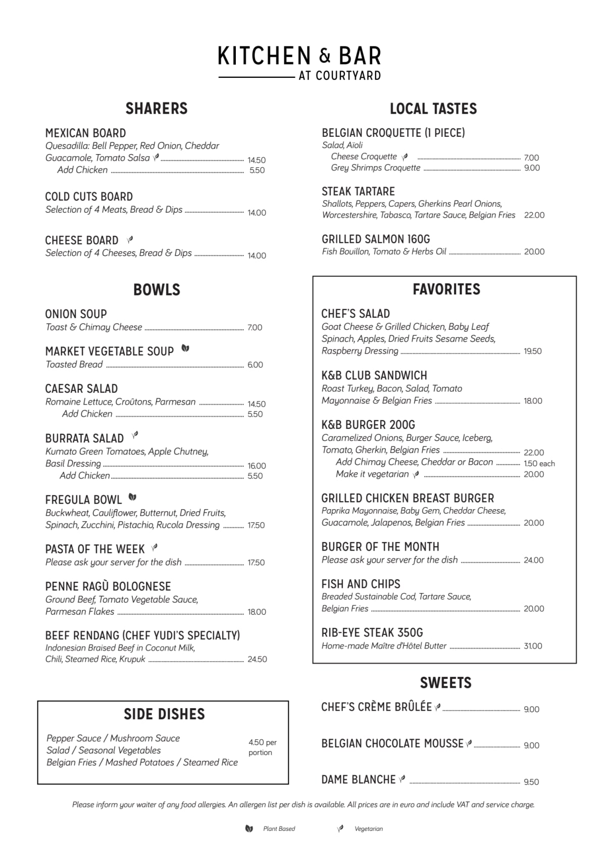 K&B Kitchen & Bar menu