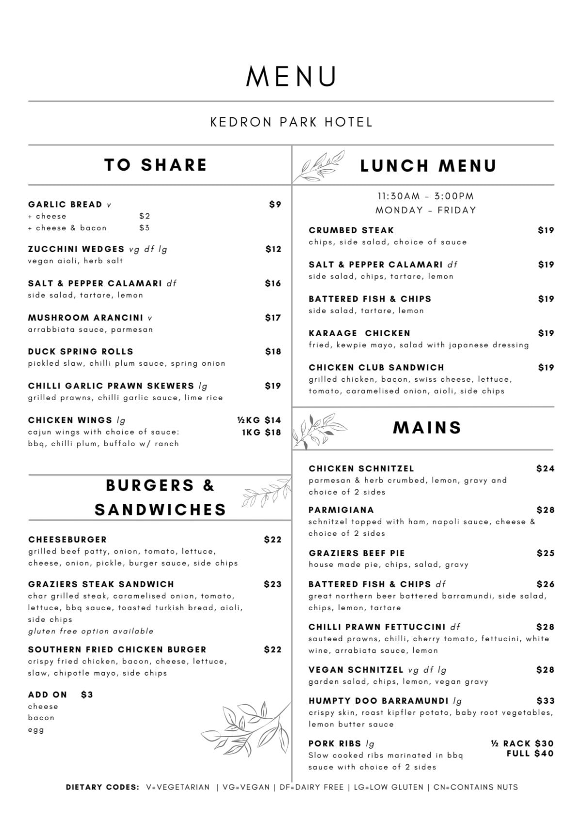Menu 2024 Kedron Park Hotel in Lutwyche (QLD) TheFork