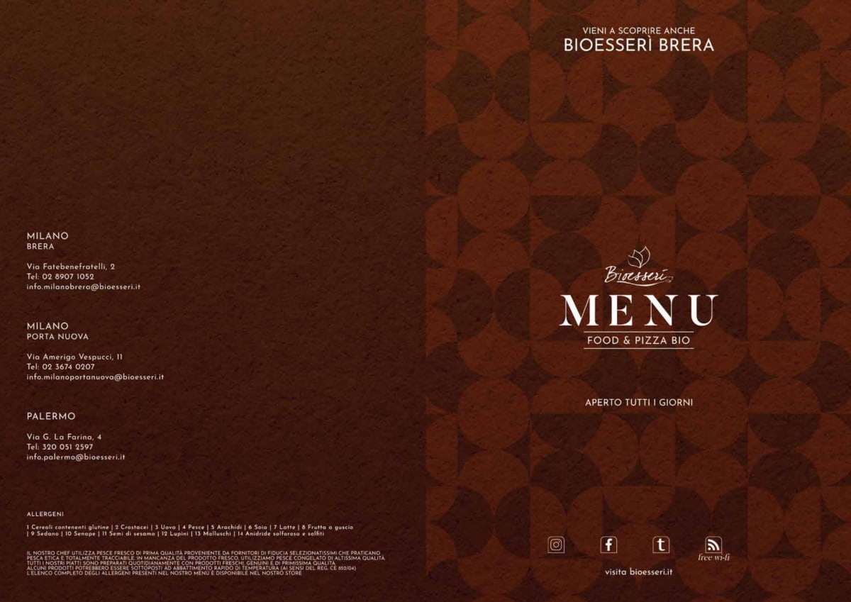 Bioesseri Porta Nuova menu