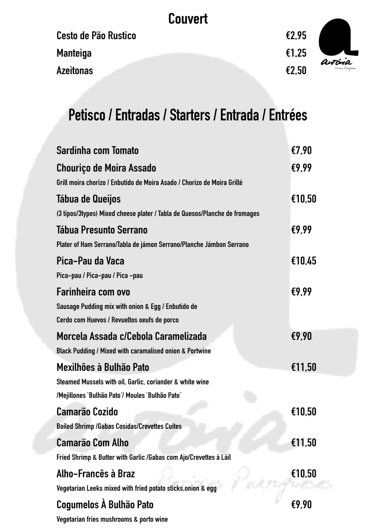 Antónia Petiscos Bairro Alto menu