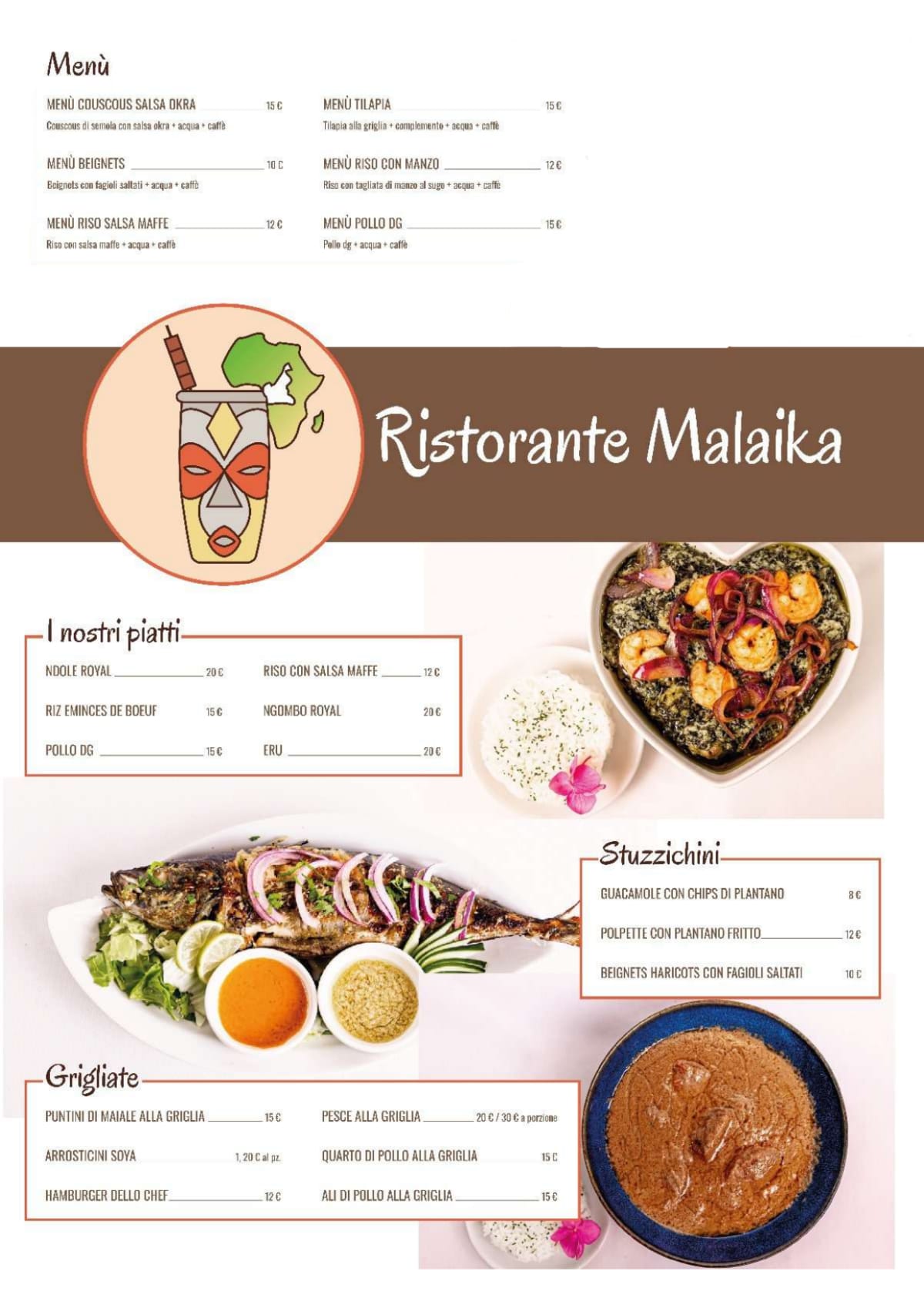 Ristorante Malaika menu
