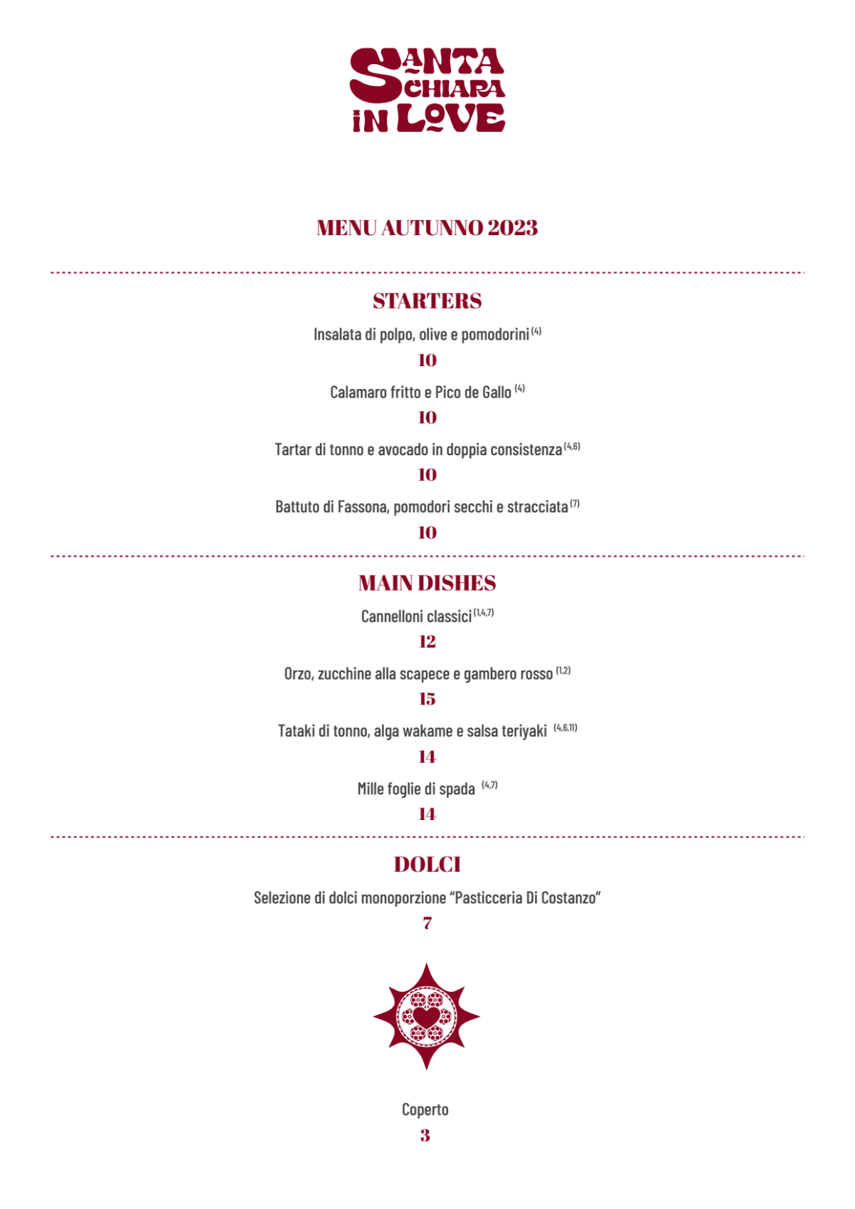 Menu 2024 Santa Chiara in Love in Naples TheFork