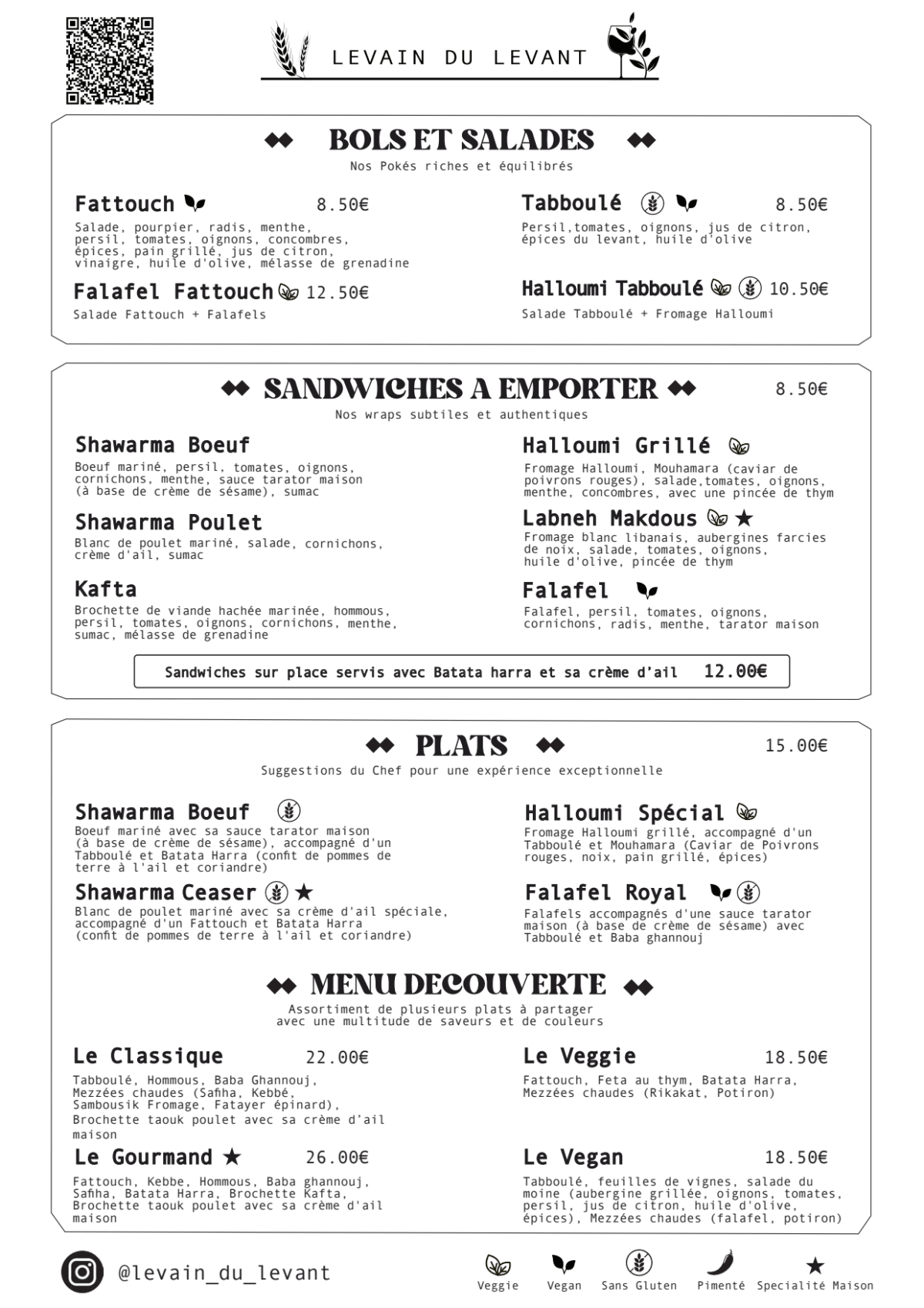 Levain du Levant menu