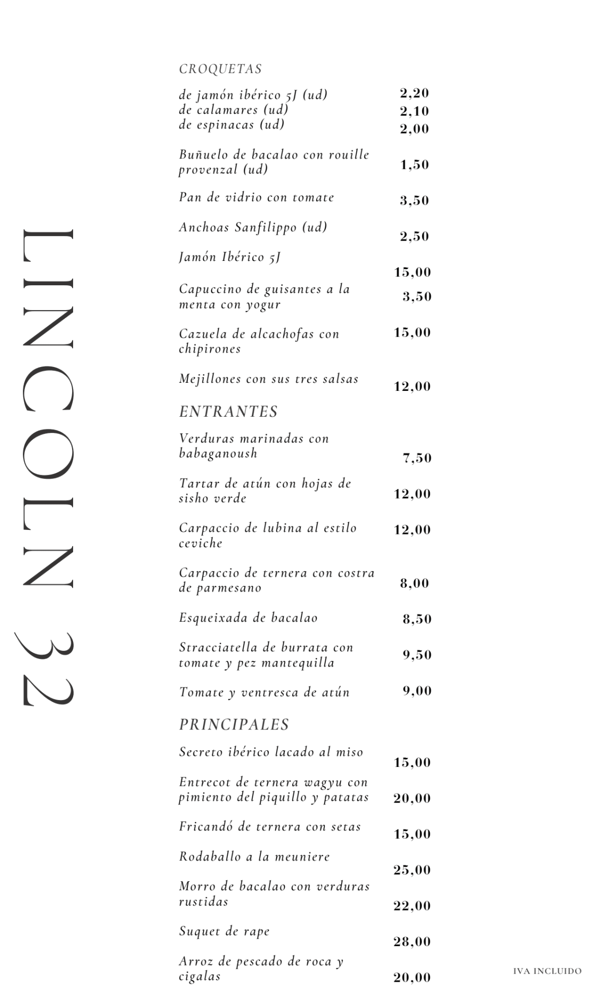 Lincoln 32 menu