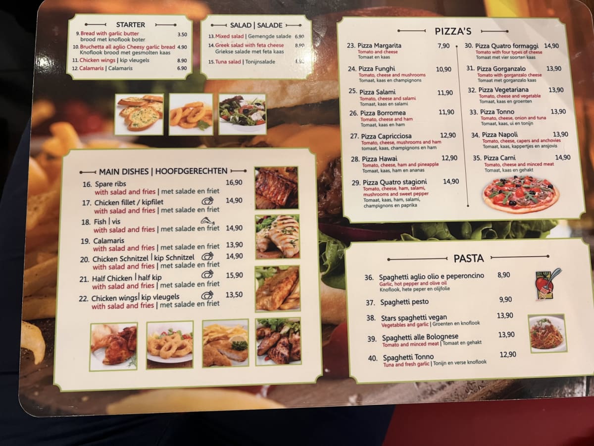 Stars Burgers menu