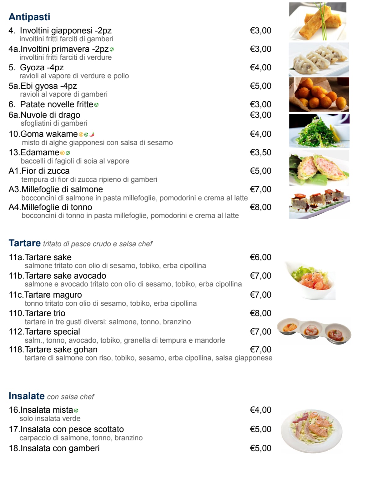 Ristorante Giapponese Yuan menu