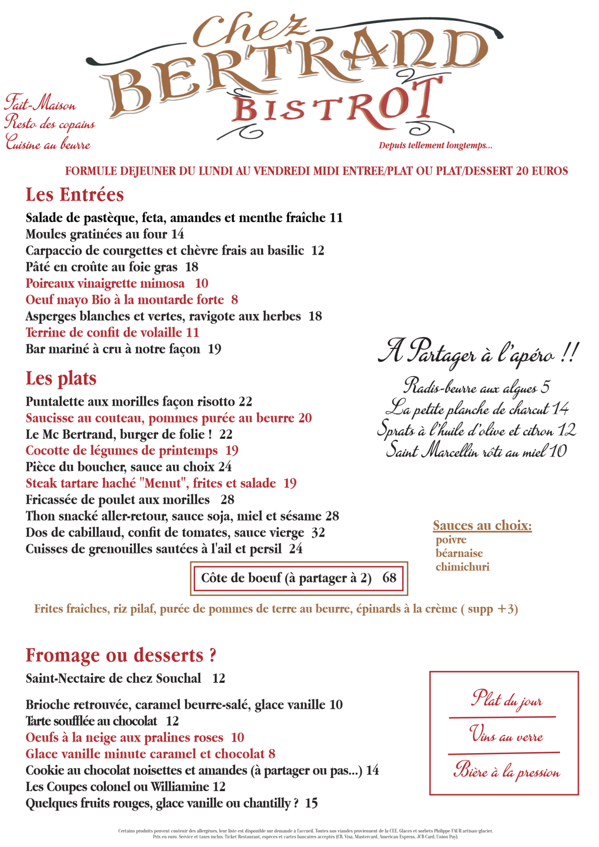 Chez Bertrand menu