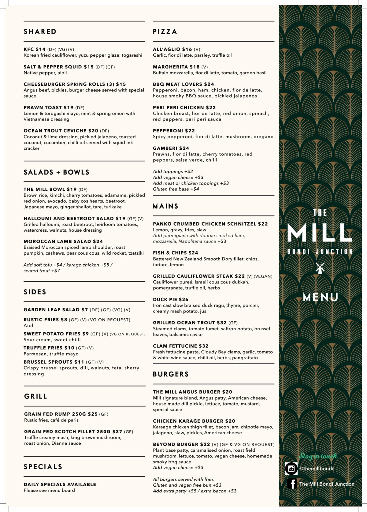 The mill hot sale menu