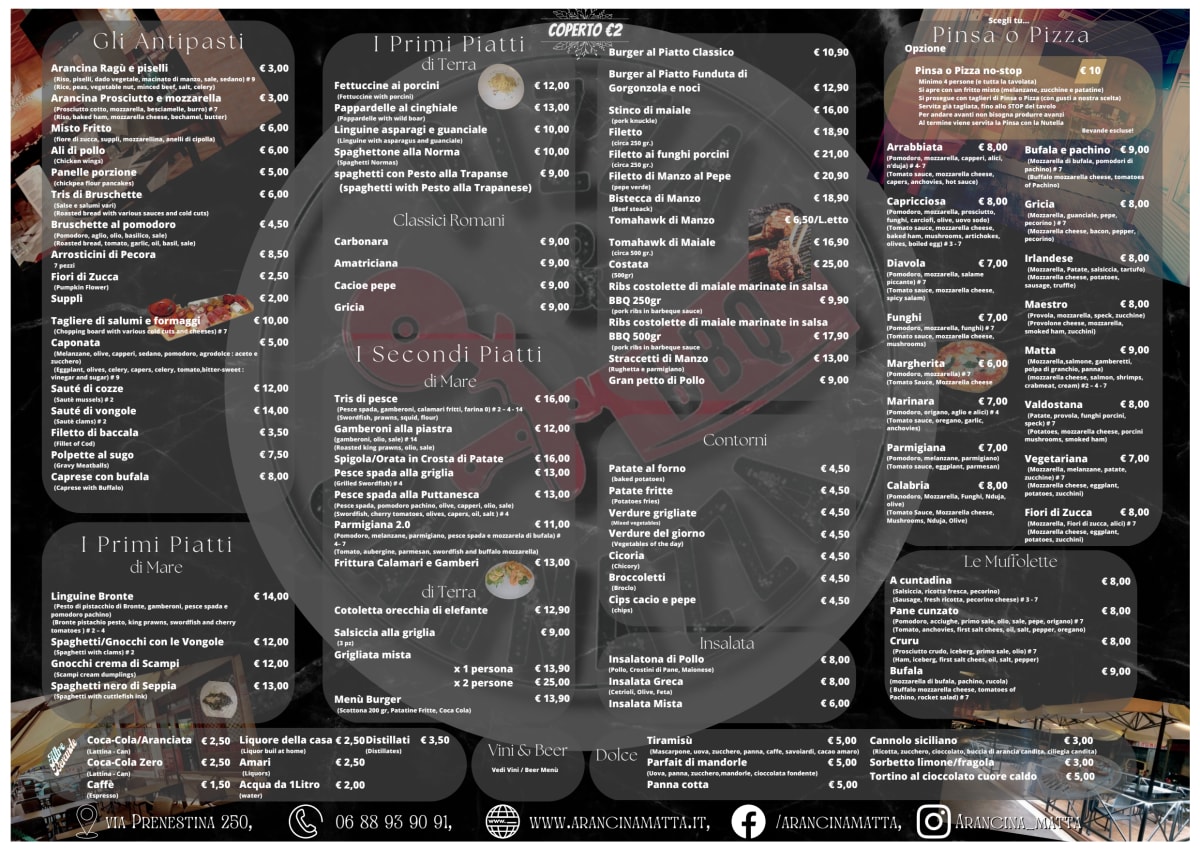 Arancina Matta - pizza & carnazza menu