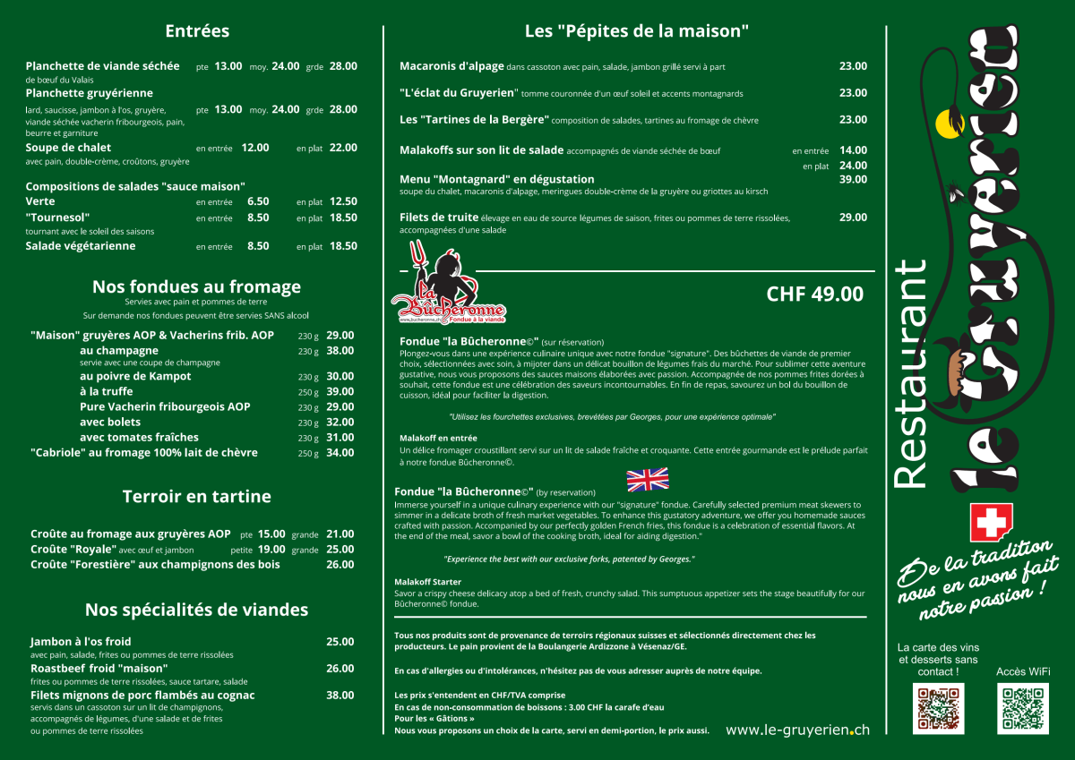 Le Gruyérien - Chêne-Bougeries menu