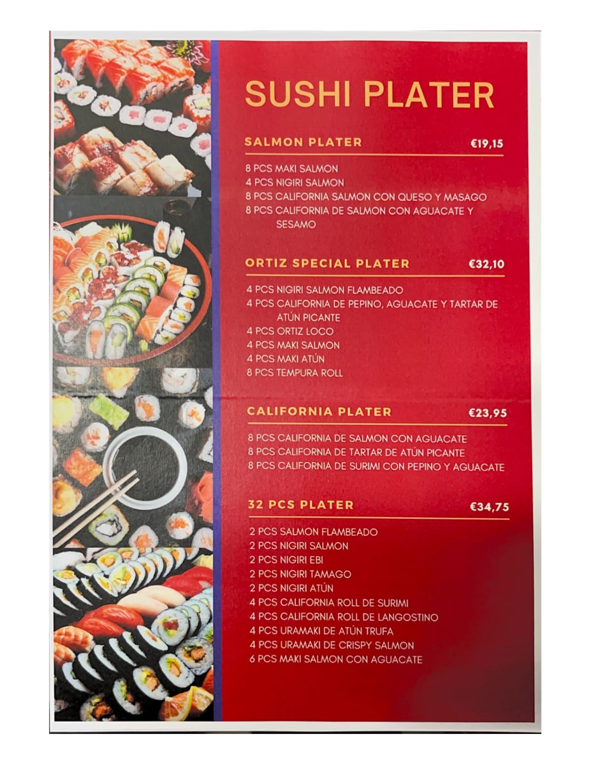 Ortiz Sushi and Pinoy menu