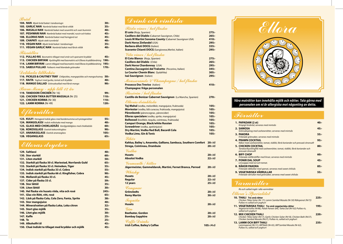 Ellora menu