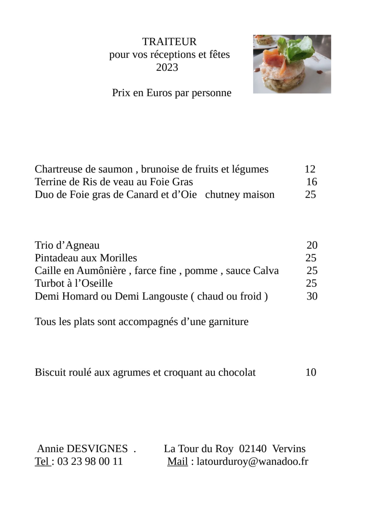 Speisekarte 2024 La Tour du Roy in Vervins TheFork