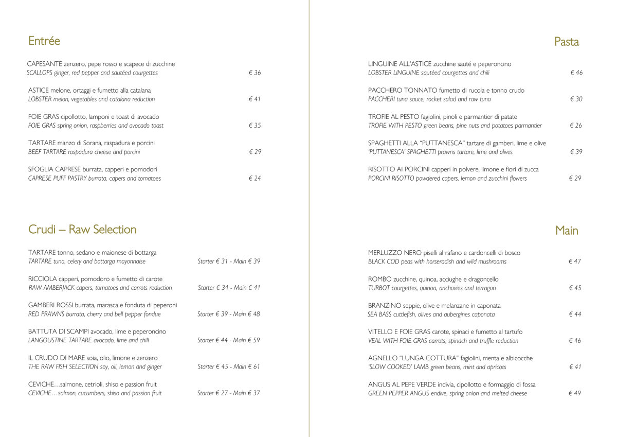 Ceresio 7 menu