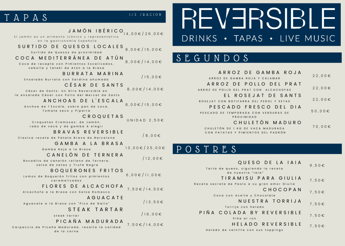 Reversible - Hotel Índigo menu